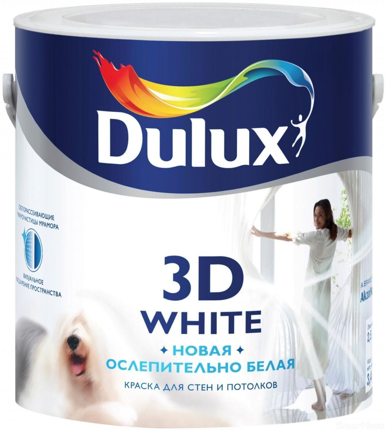 Краска для стен и потолков ослепительно белая матовая Dulux 3D White фото