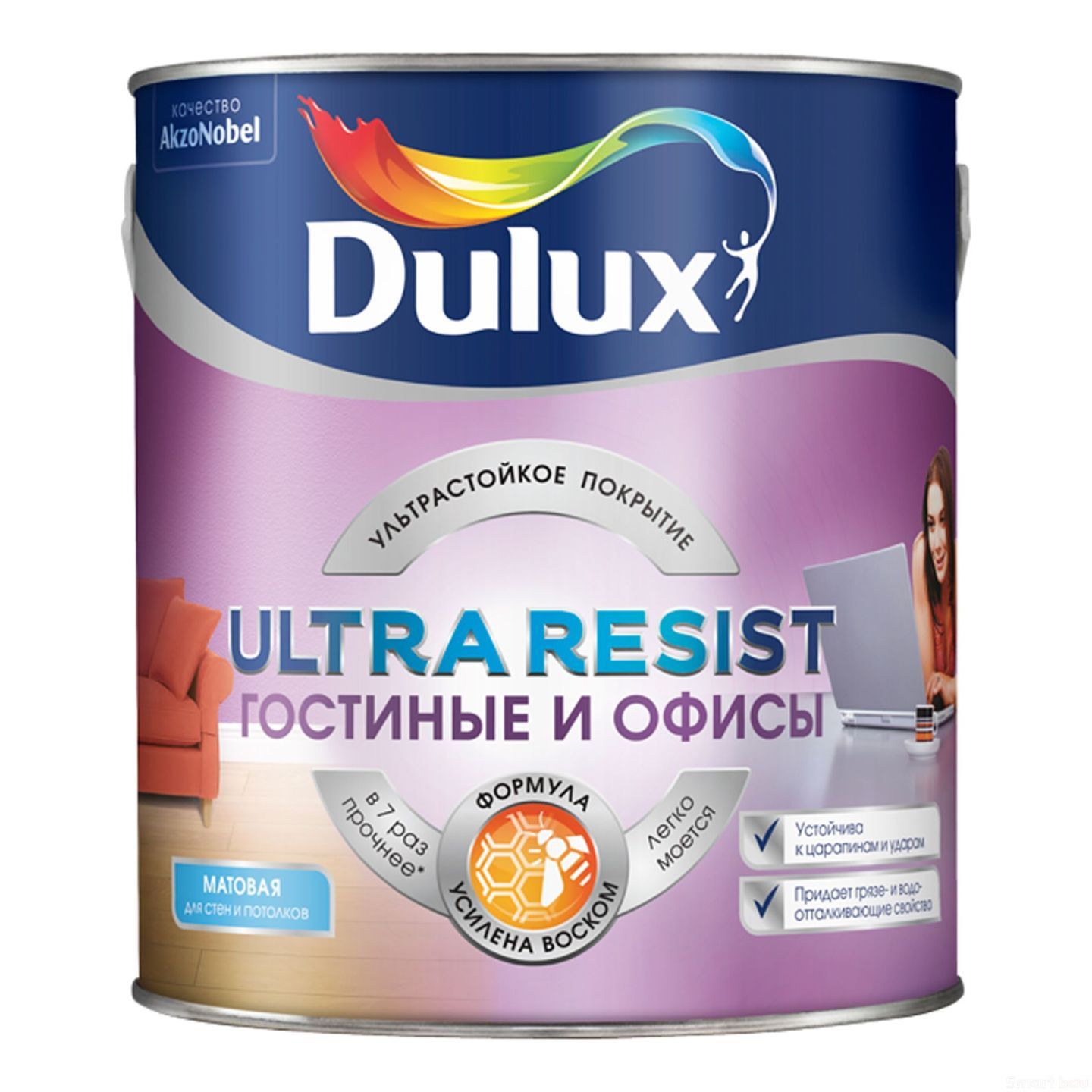 Краска интерьерная, усилена воском, матовая Dulux Ultra Resist Гостиные и офисы фото