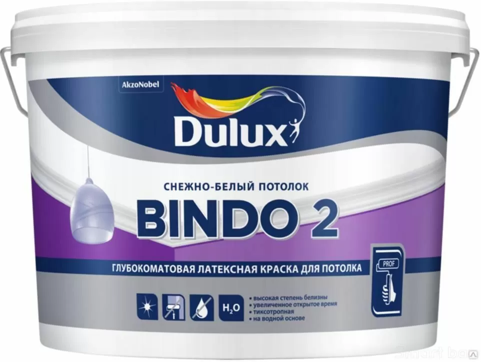 Латексная белоснежная краска для потолка, глубокоматовая Dulux Bindo 2 фото
