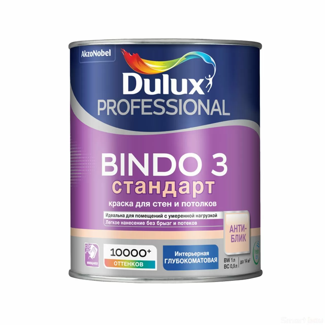 Антибликовая краска для стен и потолков, глубокоматовая Dulux Bindo 3 Стандарт фото